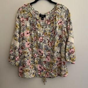 AGB Floral Blouse with Crochet Detailing on the Sleeves Size M